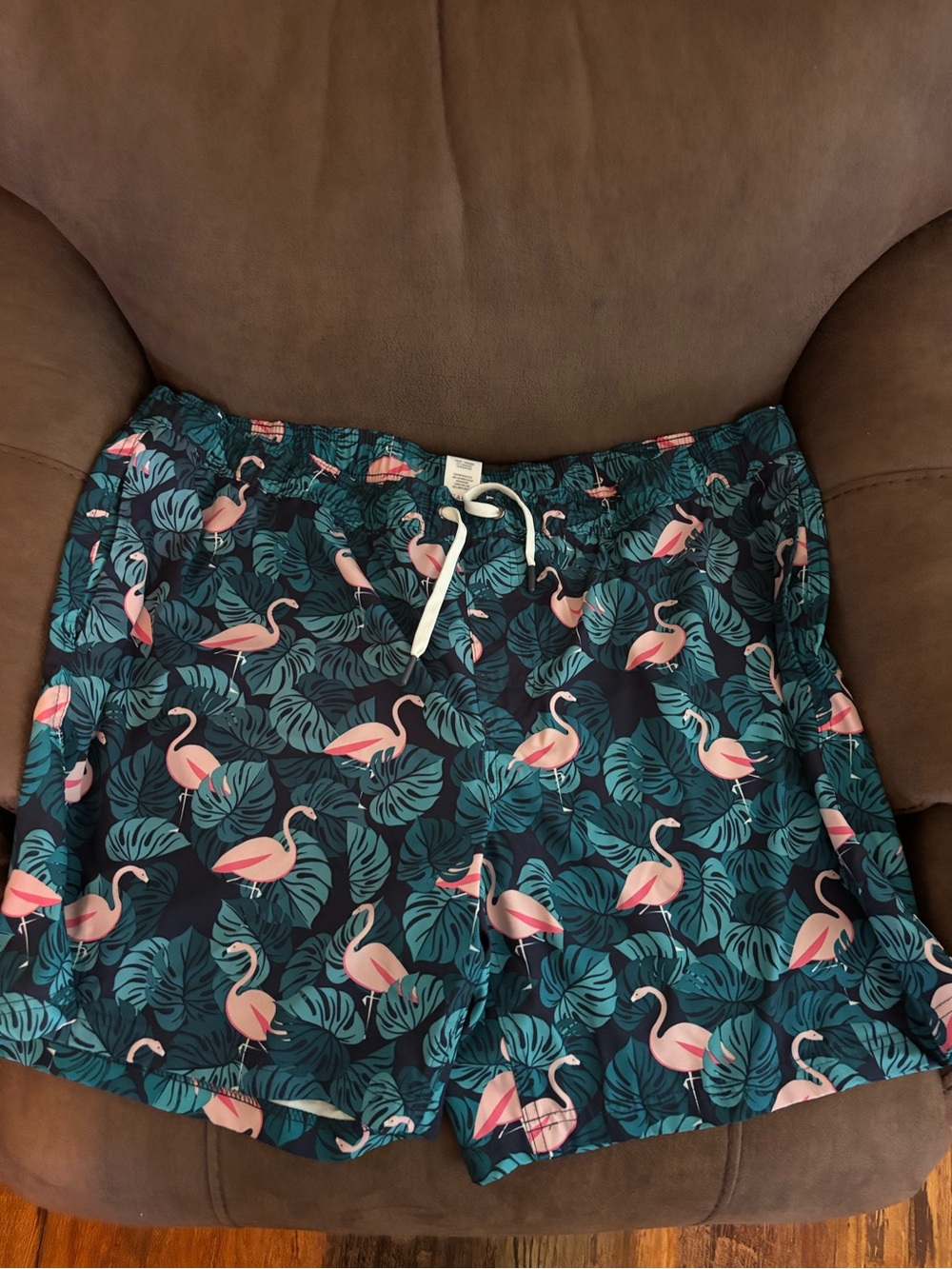Men’s Teal Flamingo Print Swim Trunks